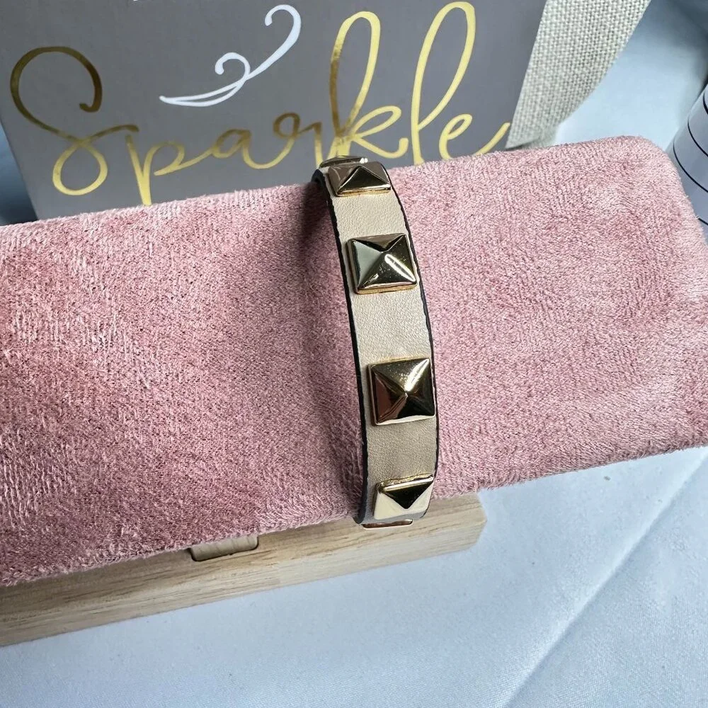 Park Lane Radley Nude Vegan Leather Adjustable Bracelet W/ Gold-Tone Studs 7-8" - Picture 3 of 6
